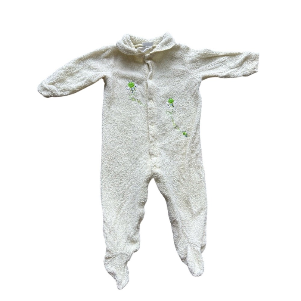 Carter's Baby Bee Terry Cloth‎ Footed Sleeper Cream Vintage Inspired 6-9M